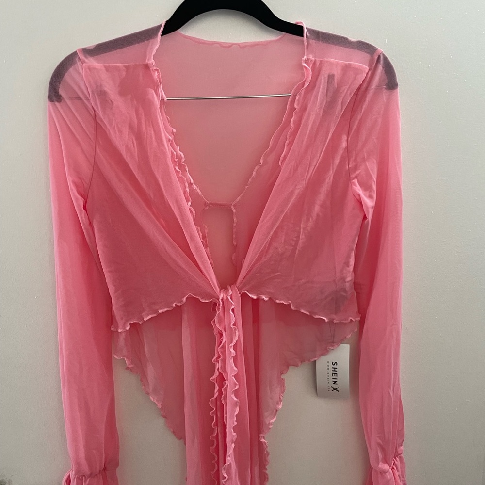 Pink mesh long sleeve top
